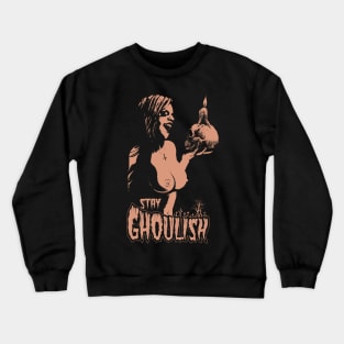 Woman and Skull, Stay Ghoulish! (brown) Crewneck Sweatshirt